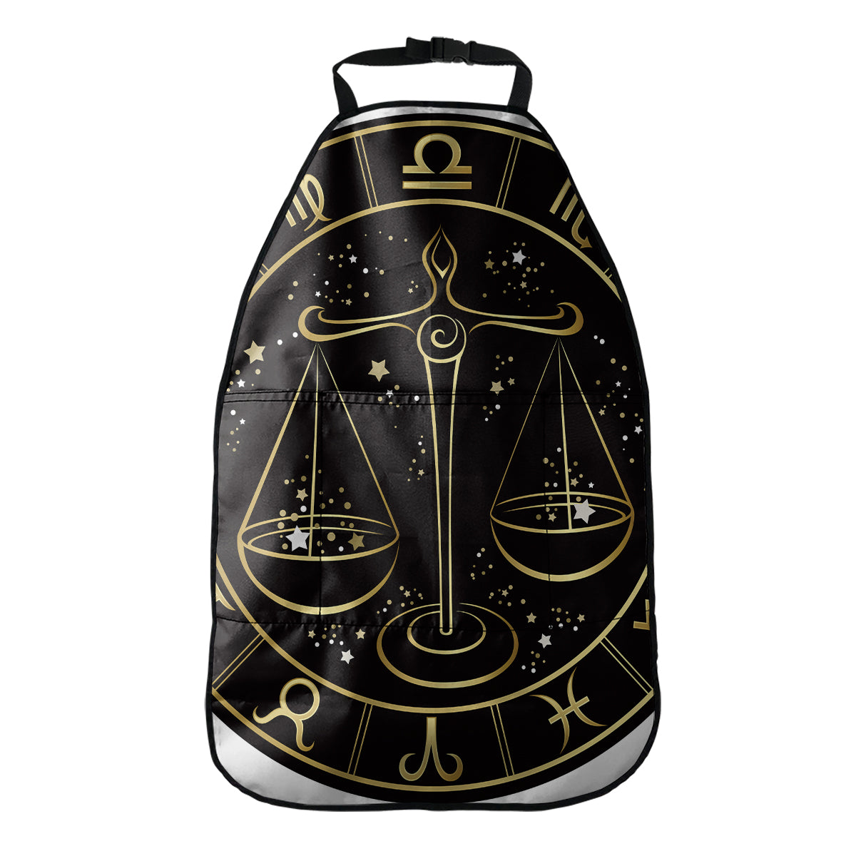 Gold And Black Libra Sign Print Car Seat Organizers