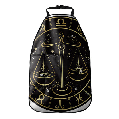 Gold And Black Libra Sign Print Car Seat Organizers
