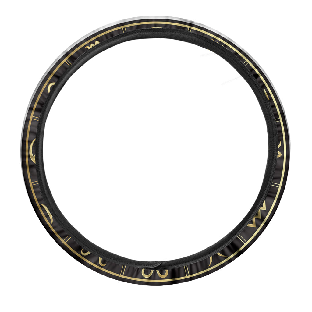 Gold And Black Libra Sign Print Car Steering Wheel Cover