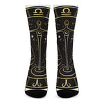 Gold And Black Libra Sign Print Crew Socks
