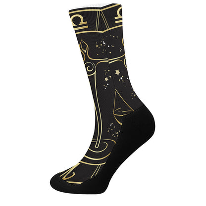 Gold And Black Libra Sign Print Crew Socks