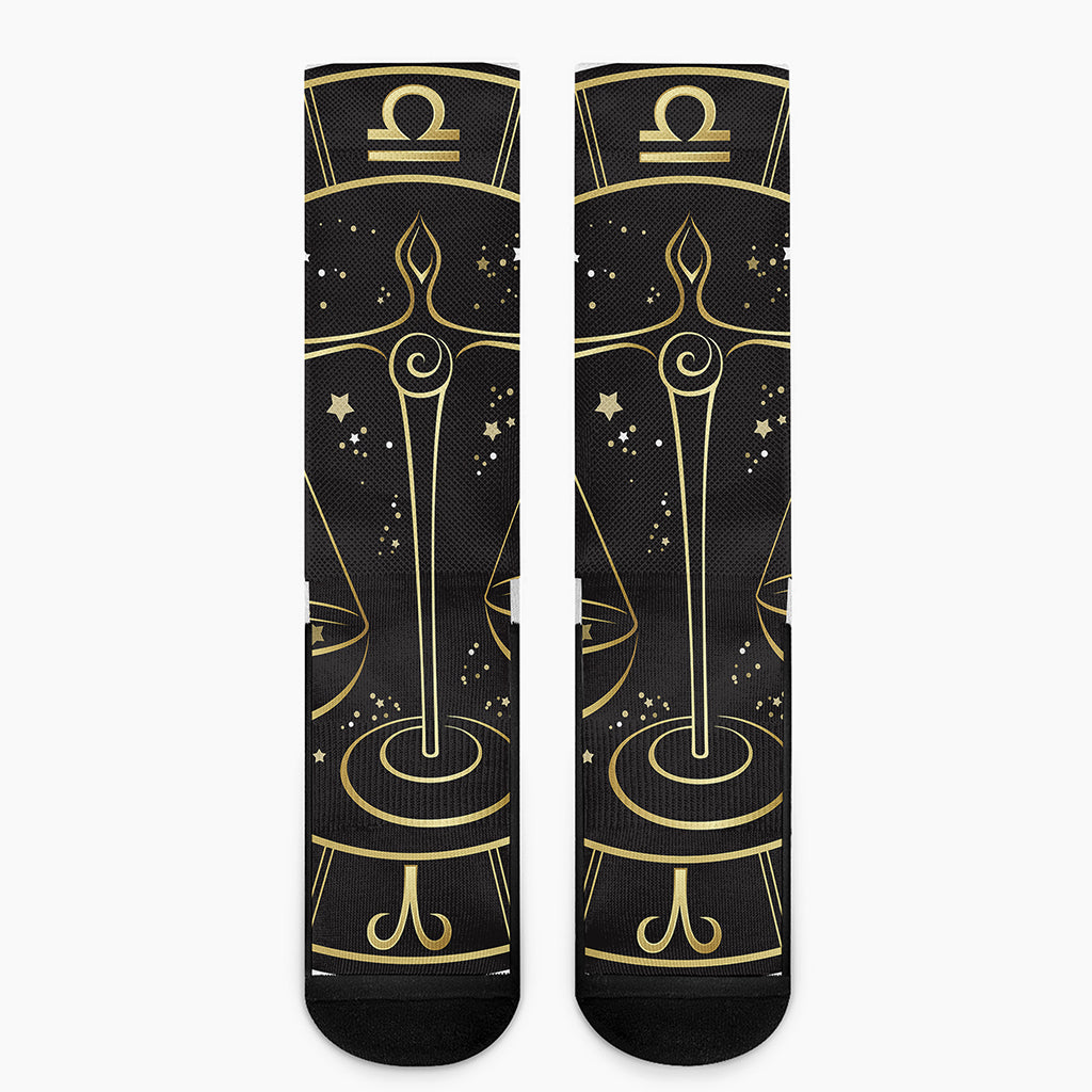 Gold And Black Libra Sign Print Crew Socks