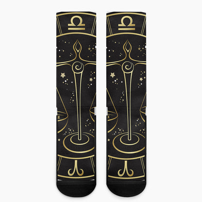 Gold And Black Libra Sign Print Crew Socks
