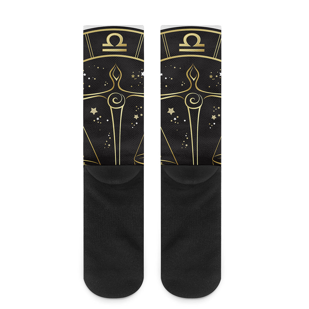 Gold And Black Libra Sign Print Crew Socks