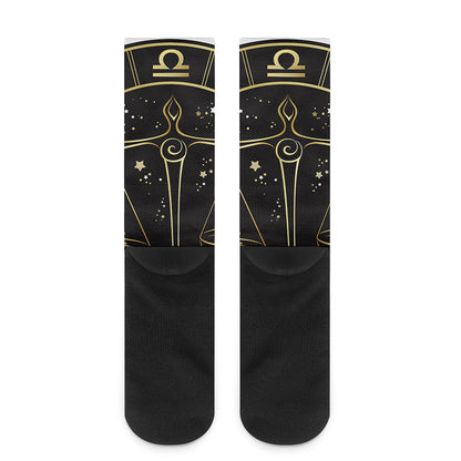 Gold And Black Libra Sign Print Crew Socks