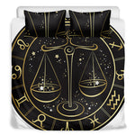 Gold And Black Libra Sign Print Duvet Cover Bedding Set