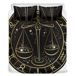 Gold And Black Libra Sign Print Duvet Cover Bedding Set