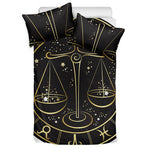 Gold And Black Libra Sign Print Duvet Cover Bedding Set