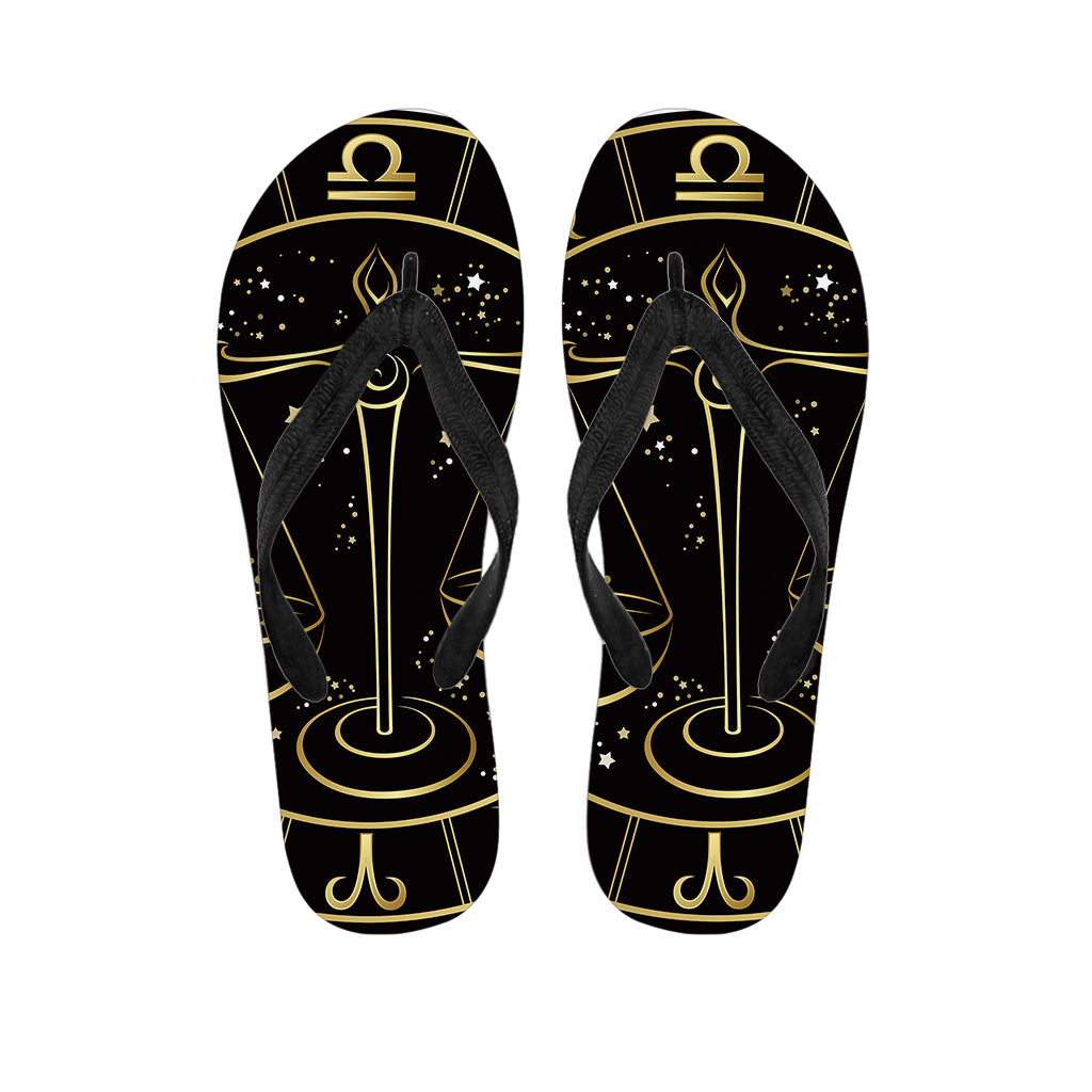 Gold And Black Libra Sign Print Flip Flops