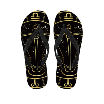 Gold And Black Libra Sign Print Flip Flops