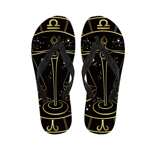 Gold And Black Libra Sign Print Flip Flops