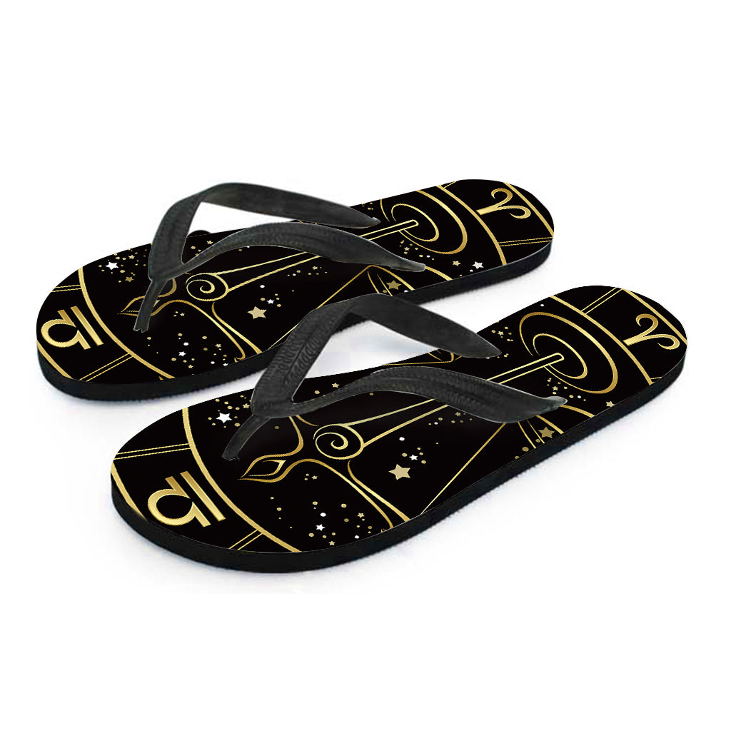 Gold And Black Libra Sign Print Flip Flops