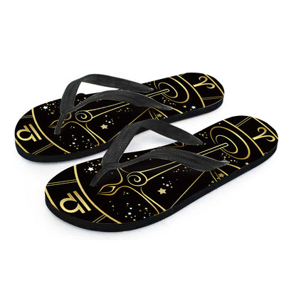 Gold And Black Libra Sign Print Flip Flops