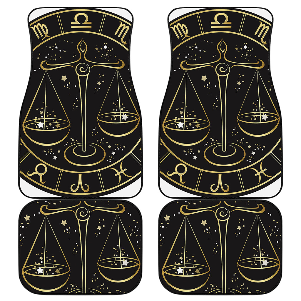 Gold And Black Libra Sign Print Front and Back Car Floor Mats