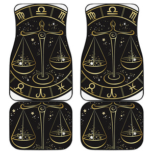 Gold And Black Libra Sign Print Front and Back Car Floor Mats