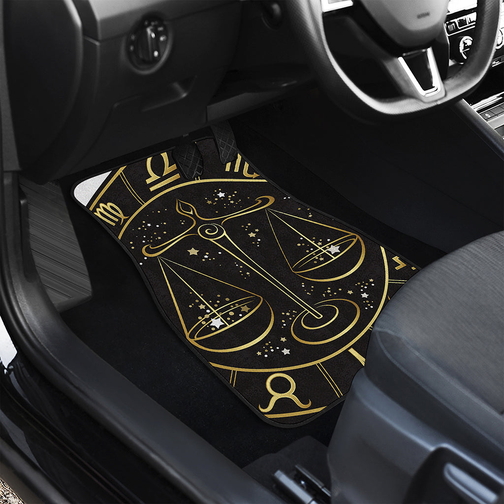 Gold And Black Libra Sign Print Front and Back Car Floor Mats