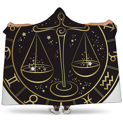 Gold And Black Libra Sign Print Hooded Blanket
