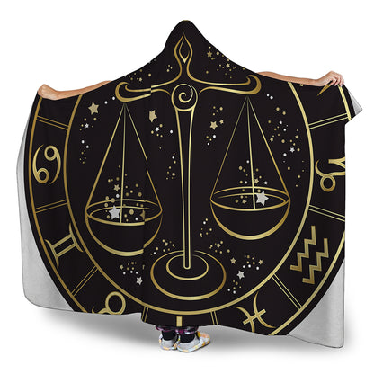Gold And Black Libra Sign Print Hooded Blanket