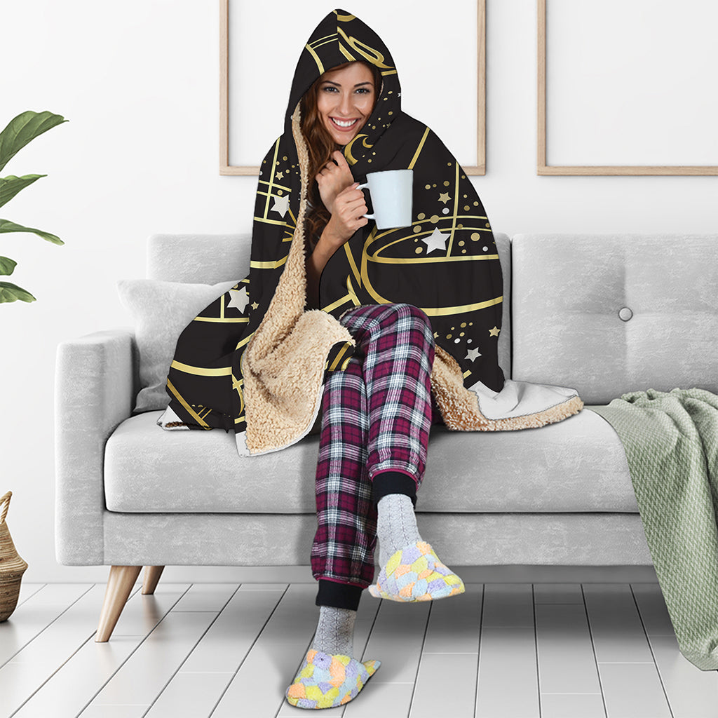 Gold And Black Libra Sign Print Hooded Blanket