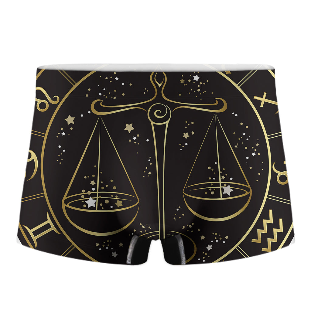 Gold And Black Libra Sign Print Men's Boxer Briefs