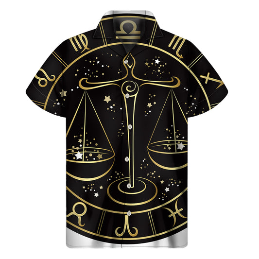 Gold And Black Libra Sign Print Men's Short Sleeve Shirt
