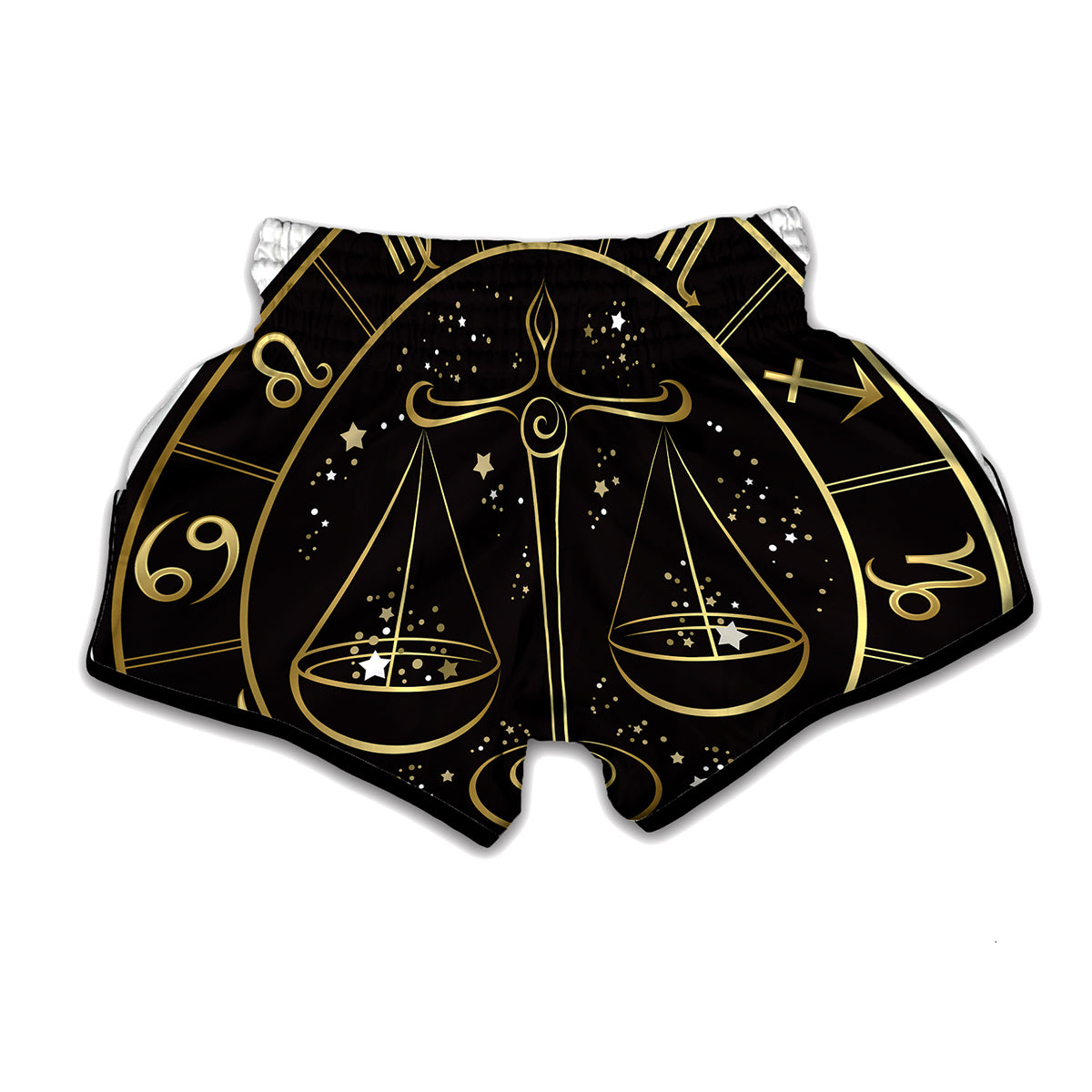 Gold And Black Libra Sign Print Muay Thai Boxing Shorts