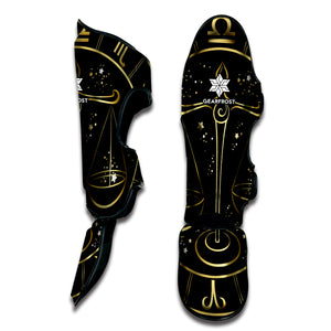 Gold And Black Libra Sign Print Muay Thai Shin Guard