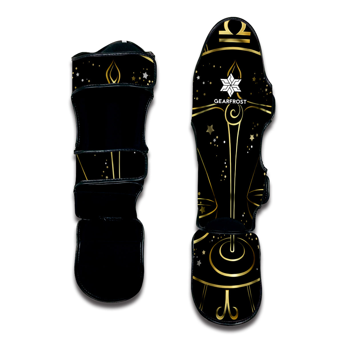 Gold And Black Libra Sign Print Muay Thai Shin Guard