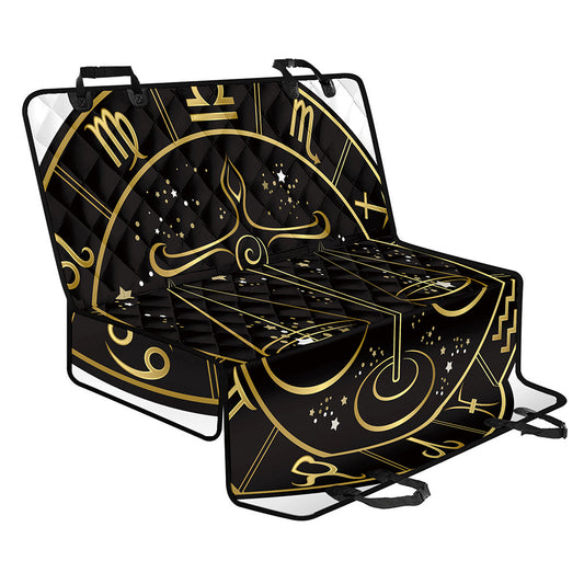 Gold And Black Libra Sign Print Pet Car Back Seat Cover
