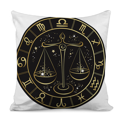 Gold And Black Libra Sign Print Pillow Cover