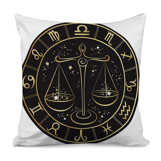 Gold And Black Libra Sign Print Pillow Cover