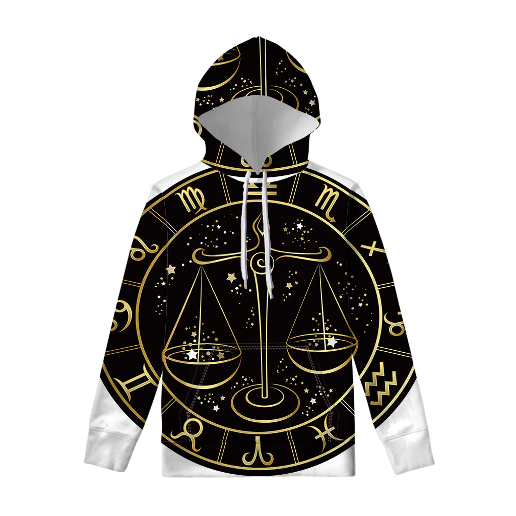 Gold And Black Libra Sign Print Pullover Hoodie