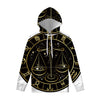 Gold And Black Libra Sign Print Pullover Hoodie