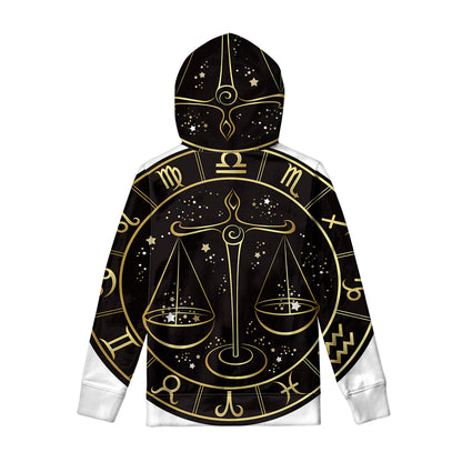 Gold And Black Libra Sign Print Pullover Hoodie