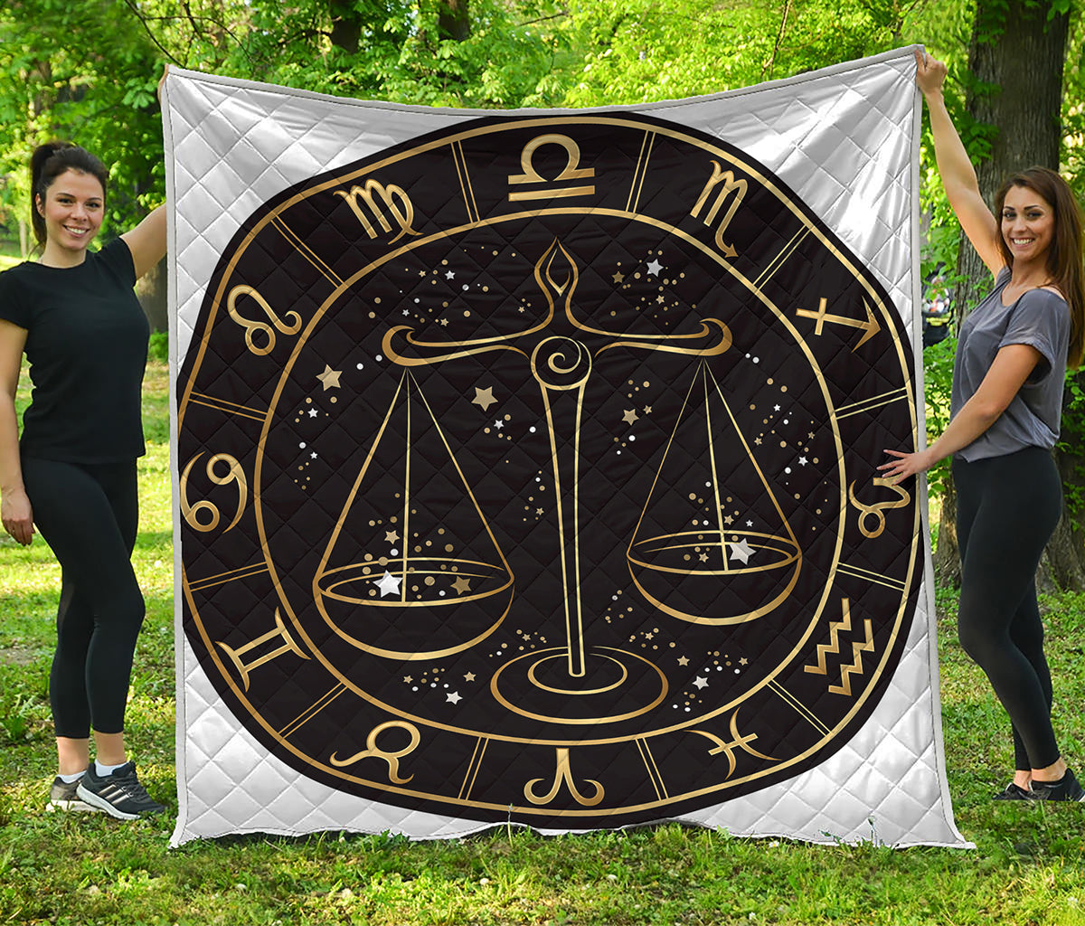 Gold And Black Libra Sign Print Quilt