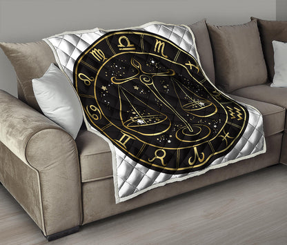 Gold And Black Libra Sign Print Quilt