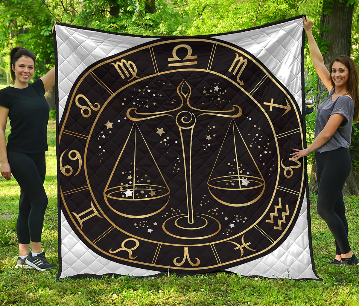Gold And Black Libra Sign Print Quilt