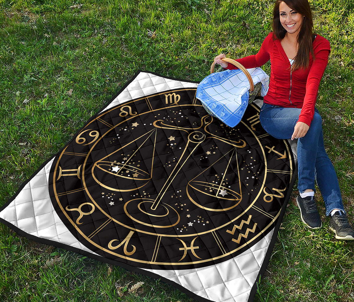 Gold And Black Libra Sign Print Quilt