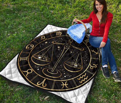 Gold And Black Libra Sign Print Quilt