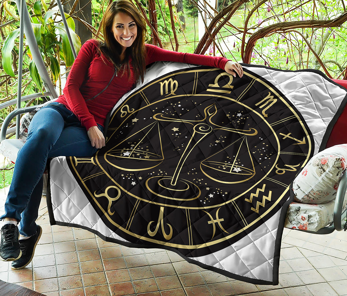 Gold And Black Libra Sign Print Quilt
