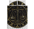 Gold And Black Libra Sign Print Quilt Bed Set