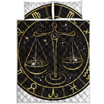Gold And Black Libra Sign Print Quilt Bed Set