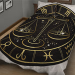 Gold And Black Libra Sign Print Quilt Bed Set