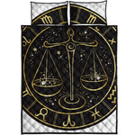 Gold And Black Libra Sign Print Quilt Bed Set