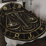 Gold And Black Libra Sign Print Quilt Bed Set