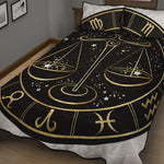 Gold And Black Libra Sign Print Quilt Bed Set
