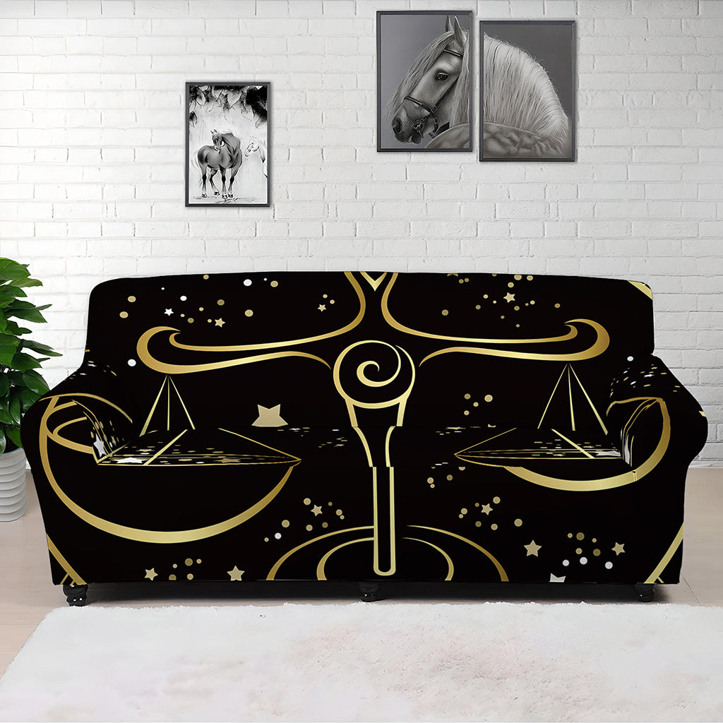 Gold And Black Libra Sign Print Sofa Cover