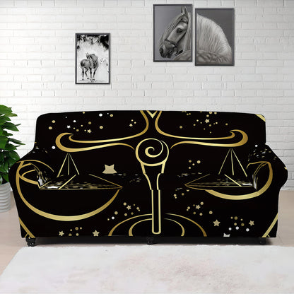 Gold And Black Libra Sign Print Sofa Cover