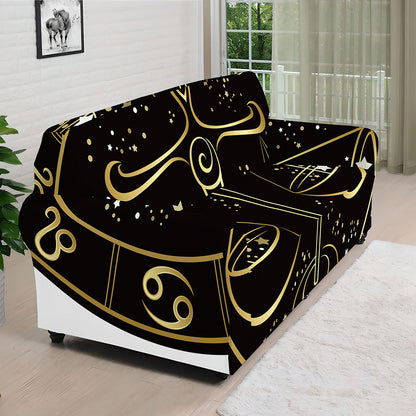 Gold And Black Libra Sign Print Sofa Cover