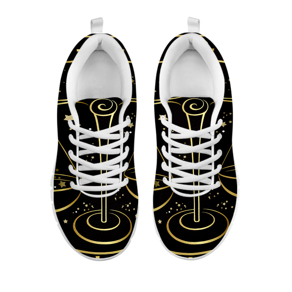Gold And Black Libra Sign Print White Sneakers